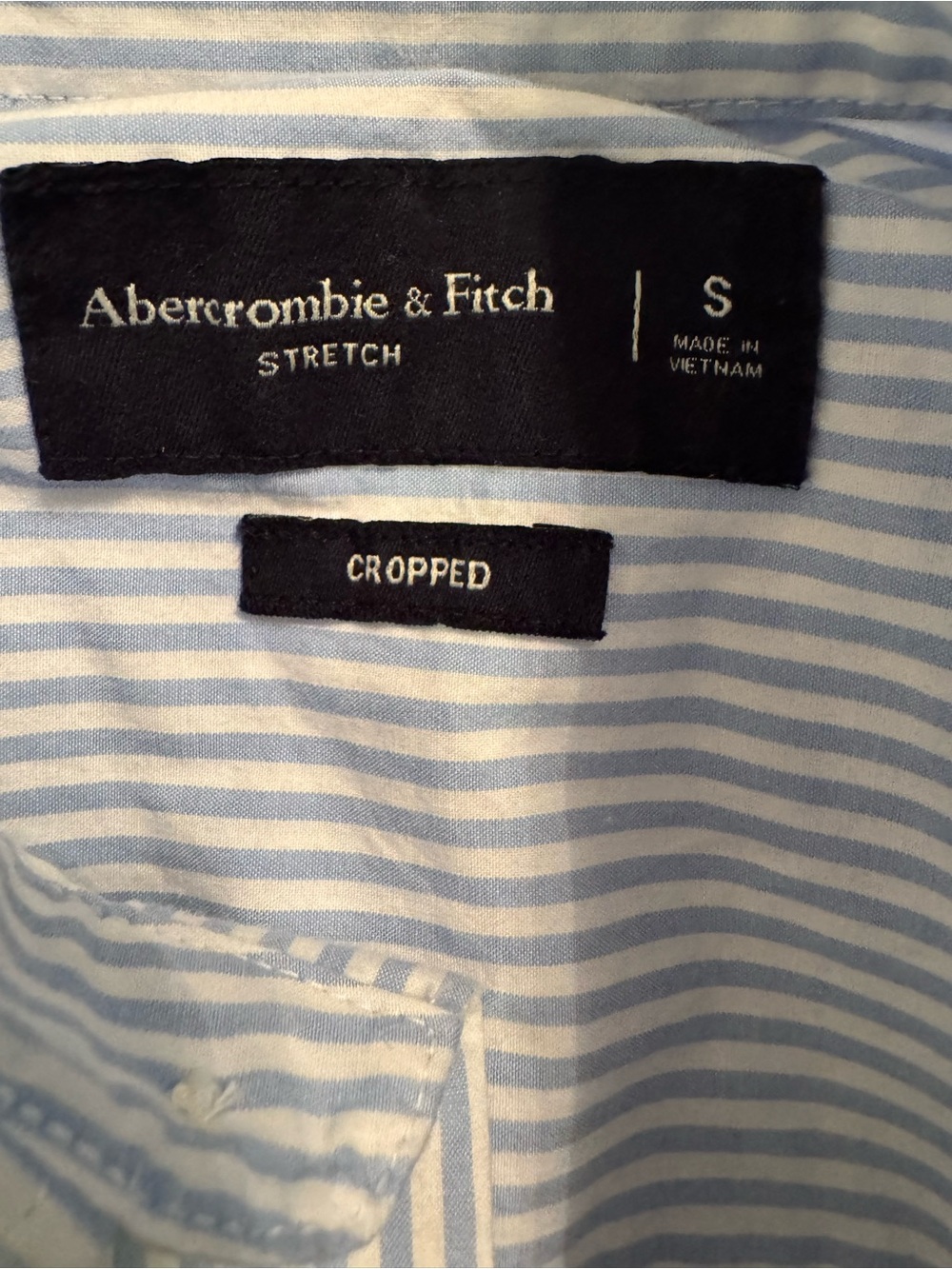 Abercrombie & Fitch Light Blue and White Striped graphic workwear cropped shirt - Picture 8 of 11